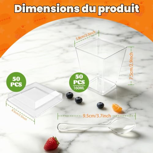 50 Tasses à Dessert 160ml avec Couvercle & Cuillère - tout réutilisable – vue 2