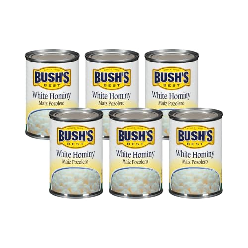 Bush’s Best Golden Hominy, Tender Hominy Corn for Mexican Recipes, Soups, Pozole, Casseroles and Side Dishes, 15.5 Ounce (Pack of 6)
