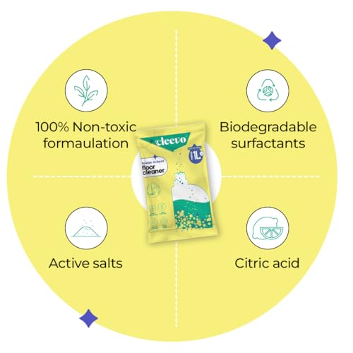 Image of Cleevo Floor Cleaner Liquid (2L Bottle Pack) | 1 Pouch = 1L Floor Cleaners for Mops | Chlorine-Free Surface Cleaner, All-Purpose Floor Cleaning Liquid (Zesty Lemon)
