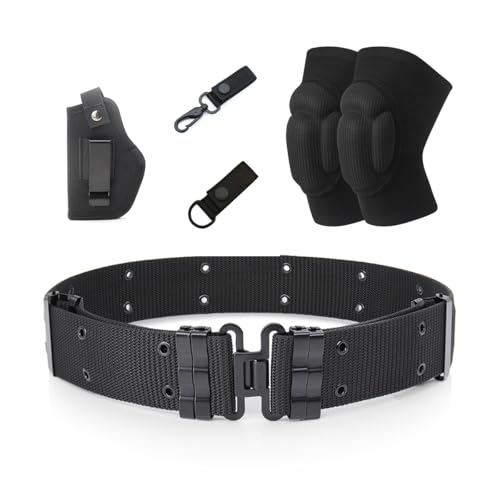 LUZTACT Tactical Belt Set Gun Holster And Elbow protection Military combat outdoor Paint Ball Ghoul Hunter Costume Halloween Cosplay (Black)