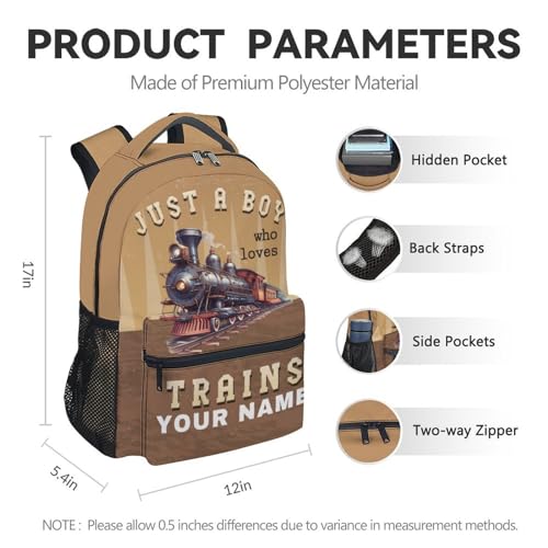 Custom School Backpack with Lunch Box Set for Kids, 3 in 1 Train Backpacks Matching Combo, Funny Brown Bookbag and Pencil Case Bundle4