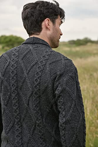 100% Irish Merino Wool Aran Button Cardigan - Fast delivery from Ireland (XX Large, Long Sleeve, Charcoal)