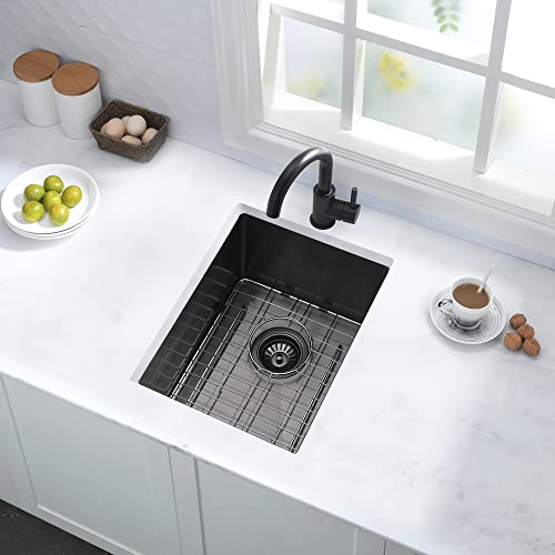 Black Bar Sink Undermount-Hovheir 12x16 Small Kitchen Sink Undermount Bar Sinks 16 Gauge Black Stainless Steel Single Bowl Wet Rv Sinks with Bottom Grid by Hovheir - Image 2