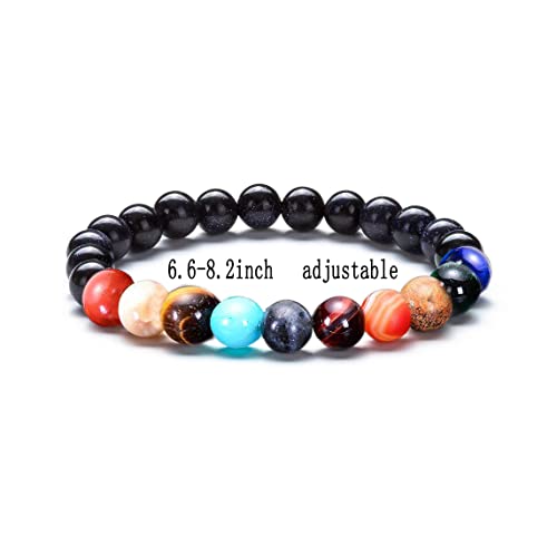 Image of COLORFUL BLING Natural Stone Beads Solar System Bracelet Universe Galaxy The Eight Planets Guardian Star Bracelet Jewelry Healing Yoga Chakra Gifts for Women