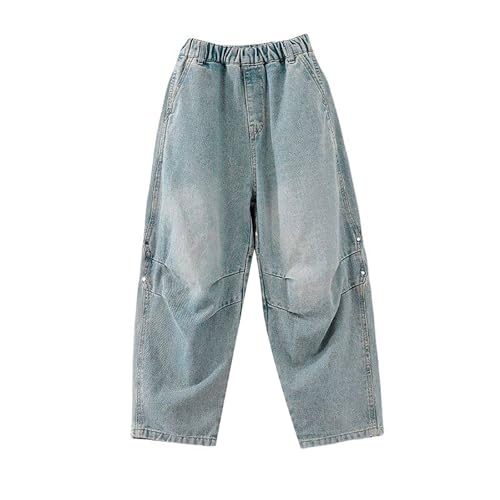 Boys Baggy Jeans Teens Straight Wide Leg Denim Pants Elastic Waist Classic Distressed Trousers Y2K Streetwear