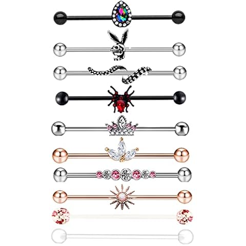 TIANCI FBYJS 10 pcs Surgical Steel 14G Industrial Barbell Earring Cartilage Piercing Jewelry 38mm 1&1/2 Inch Stainless Steel Industrial Piercing Bar Cover