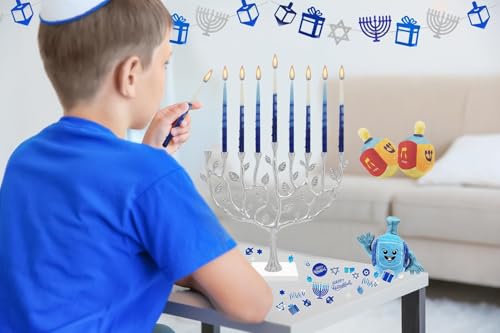The Dreidel Company Dripless Deluxe Tapered 1-Hour Burn Time Pastel Blue and White Hanukkah Menorah Candles Includes 45 Candles for All 8 Nights of Chanukah