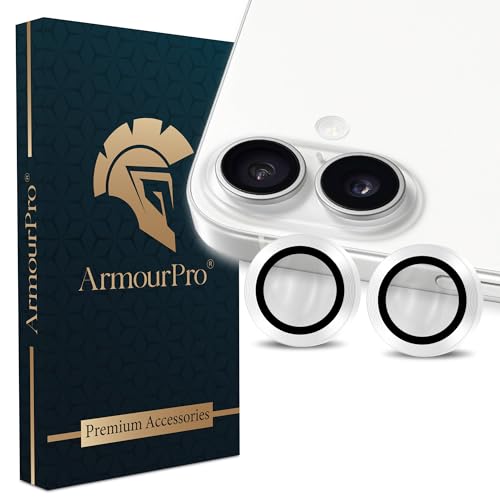 Image of ArmourPro Premium Camera Lens Protector Tempered Glass Compatible For iPhone 16 Plus and iPhone 16 Tough HD Individual Aluminum Alloy Rings 9H Camera Cover , Scratch-Resistant,Camera Lens Protection| White