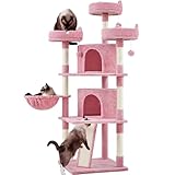 Picture of Yaheetech 68.5in Cat Tree for Large Cats, Multi-Level Cat Tower with 3 Wide Perches, Large Condo, Stable Pet Play House w/Sisal-Covered Scratching Posts & Board, Pink