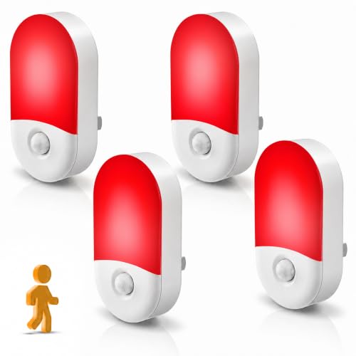 Image of L LOHAS LED Motion Sensor Night Light, Sleep Aid Red, 30 /60LM, 4 Pack