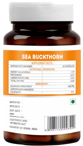 Vitawin Sea Buckthorn For Healthy Heart, Immunity Power, Skin Care & Body Detox, Natural Herbal Nutrition Supplement, Veg - 60 Capsules, 100 grams
