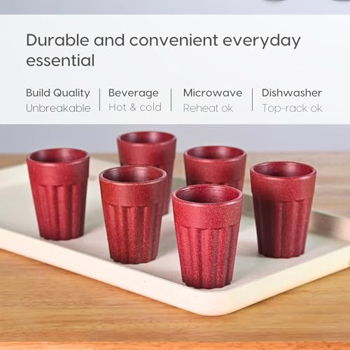 Image of Set of 6 Eco-Friendly Cutting Chai Cups | 100ml Reusable Coffee & Tea Cups | Rice Husk & Bamboo Fiber | Microwave & Dishwasher Safe | Hot & Cold Beverages (Coral Color)