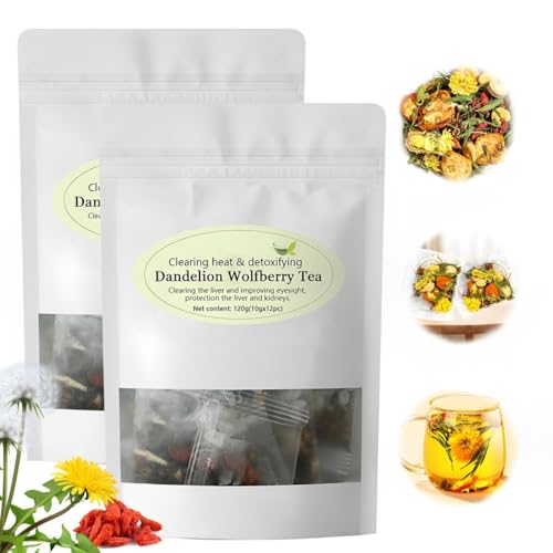 Dandelion Wolfberry Tea, Supports Kidneys & Liver Health Tea, Seven Herbal Ingredients Natural Blend, Dandelion Chinese Wolfberry Tea Bags, Dandelion Tea Organic, 120g Per Pack (2 Bags / 24 Pcs)