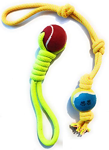 Image of Chew Dog Toys Knotted Rope Cosco Ball Dog Toy Cotton Poly Mix Chew Toys Pack of 2 - Suitable for Small and Medium Puppies Improve Dental Health Hand Made Toys