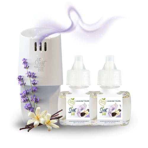 Scent Fill 100% Natural Lavender Vanilla Plug in Air Freshener Scented Oil Refills 2 Refills + Diffuser