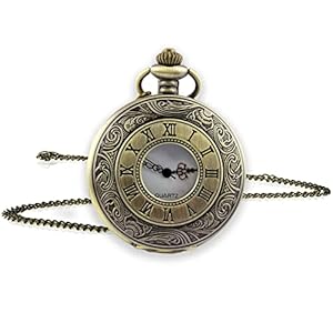 Vintage Taschenuhr mit Kette, Römische Ziffern Silber Quarz Taschenuhr für Männer Frauen Vater Opa Geburtstag Jahrestag Weihnachten Vatertag