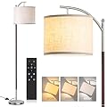 addlon Floor Lamp for Living Room with Remote, Dimmable Standing lamp with Linen lampshade for Bedroom, Office, Lamps with 9W LED Bulb Included - Brown & Nickel with Beige Shade