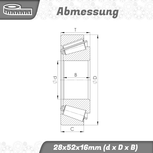 Parts and Parts Kegelrollenlager 320/28 28x52x16mm, hochbelastbares Präzisionslager für Axial- & Radialbelastungen, DIN 720 ISO 355, langlebig & hitzebeständig für Industrie- & Automobilanwendungen