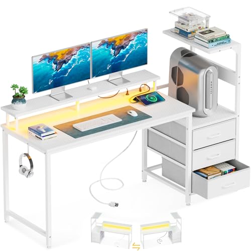 AODK 52" Gaming Desk with USB, LED, Storage, Monitor Stand