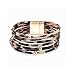LINSUAN Leopard Bracelets for Women Metal Pipe Charm Multilayer Wide Leather Wrap Bracelet(Khaki)