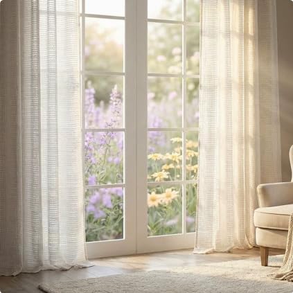 SLEEP ZONE White Linen Sheer Curtains 84 inches Long 2 Panels Set for Living Room/Bedroom, Linen Textured Sheer Voile Lightweight Filtering Curtains & Drapes with Gromment, 52" W × 84" L - image 2