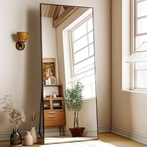 68″x 24″ Full Length Mirror with Stand, Large Wall-Mounted or Leaning Floor Mirror with Aluminum Alloy Frame, Rectangular Wall Mirrors for Bedroom, Entryway, and Living Room Decor, Black