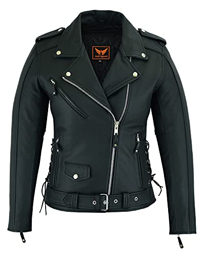 LuxHide Women Motorcycle Top-Grain Cow Hide Premium Thick Leather Jacket (X-Small)