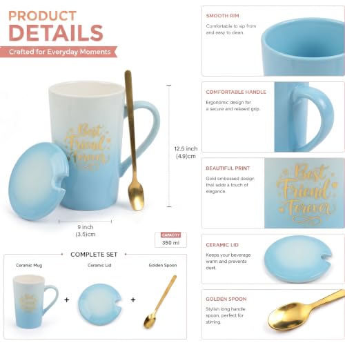 Image of ZAICUS Best Friend Forever Coffee Mug with Lid & Spoon, Ceramic Gift Mug | Perfect for Coffee, Tea & Daily Use | Perfect Friendship Gift | Home & Office Drinkware