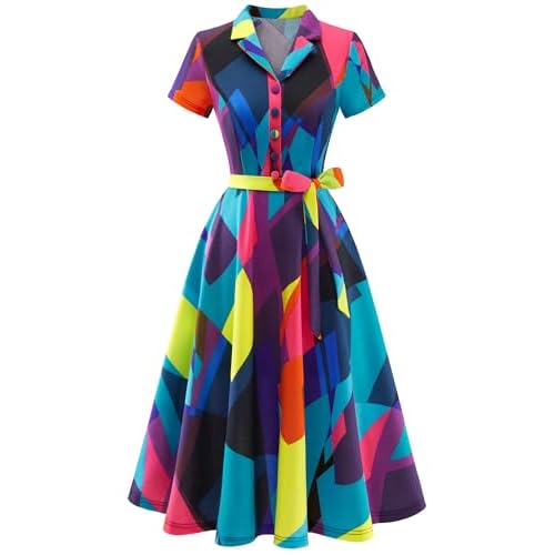 Wedtrend Women's Vintage Tea Dress, Short Sleeve Cocktail Party Dress Work Church Casual Dress