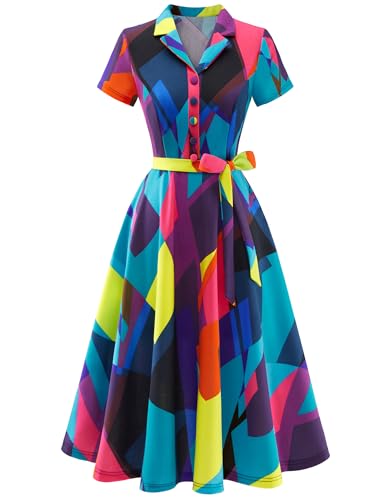 Image of Wedtrend Women's Vintage Tea Dress, Short Sleeve Cocktail Party Dress Work Church Casual Dress