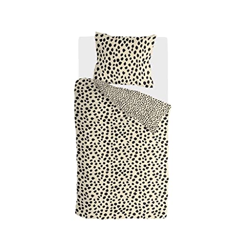 Byrklund Bettwäsche-Set Go Wild, Baumwolle, 155x220 cm, Wendebettwäsche, 2-teilig, Leopard/Vanille/Schwarz Cover