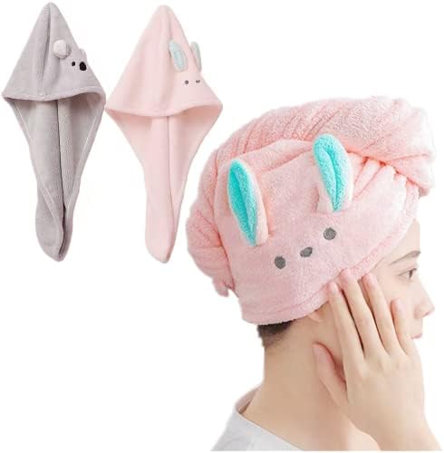 Microfiber Hair Towels Super Absorbent Hair Drying Towel Turban for Women and Girls Quick Magic Hair Dry Hat Hair Towel Wrap Bathing Wrapped Cap 2 Packs (Pink+Grey)