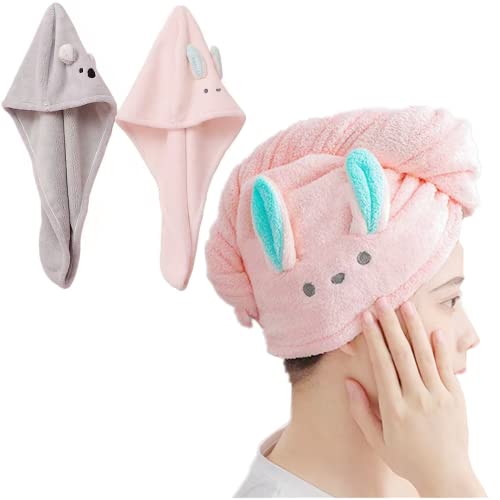 Microfiber Hair Towels Super Absorbent Hair Drying Towel Turban For Women And Girls Quick Magic Hair Dry Hat Hair Towel Wrap Bathing Wrapped Cap 2 Packs (Pink+Grey) #TOP17