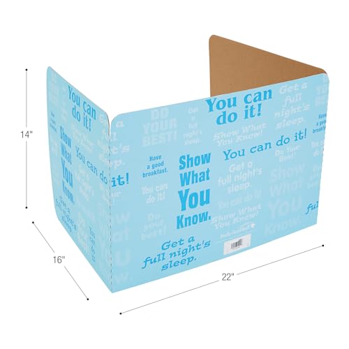 Image of Really Good Stuff Blue Privacy Shields for Student Desks, Set of 12 | 14 inch H x 22 inch W x 16 inch D, Ages 4+, PreK+, Desk Dividers with Motivational Messages