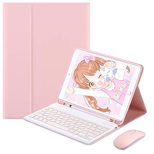 SsHhUu Keyboard Case with Mouse for iPad Mini 5/ Mini 4, Slim Leather Folio Cover with Detachable Wireless Bluetooth Keyboard for iPad Mini 5 2019 (5th Gen)/ iPad Mini 4, Built-in Pencil Holder, Pink