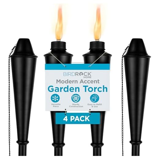 BIRDROCK HOME 4 Pack Outdoor Garden Torches (Improved 2020 Version) - Oil Rubbed Bronze - Flame Light Torch - Backyard Garden Patio Lighting - Metal Lamp - Decorative Urban Lantern