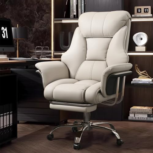 Image of Big and Tall Office Chair Wide Seat Ergonomic Leather Executive Desk Chair with Leg Rest, Heavy-Duty 550 lbs Adjustable Height Computer Gaming Chairs