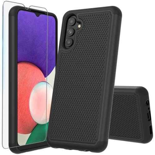 Huness Case for Samsung Galaxy A04S Case, Galaxy A13 5G Case + Tempered Glass Screen Protector Durable Armor and Resilient Shock Absorption Defender Case - Black