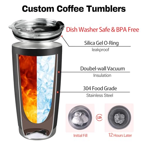 Image of Personalized Tumblers with Names - Custom 20oz Double Wall Stainless Steel Tumbler, Personalized Christmas Gifts for Men Women, Customized Travel Coffee Cup Mug Lid and Straw