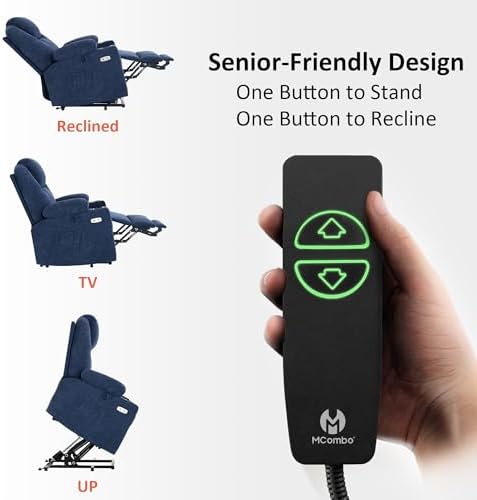 MCombo Power Lift Recliner Chair for Elderly, Lift Chair with Heat and Massage for Tall People, USB&Type C Ports, Extended Footrest, Cup Holders, Fabric 7516(Large,Admiral) — view 6