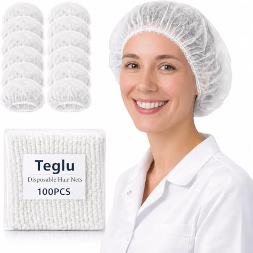 Teglu 100 Stück Haarnetz Küche - Medizinische Netzhaube Einweg - XL Hair Bonnet & OP Haube, Atmungsaktiv Latexfrei mit Elastikband, Hygienische Kopfhaube für Gastronomie Klinik Labor