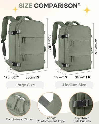Image of coofay Large Travel Backpack For Women Men Airline Approved Carry On Backpack Flight Approved Waterproof Sports Luggage Backpack Casual Daypack Small Hiking Backpacks Grey Green