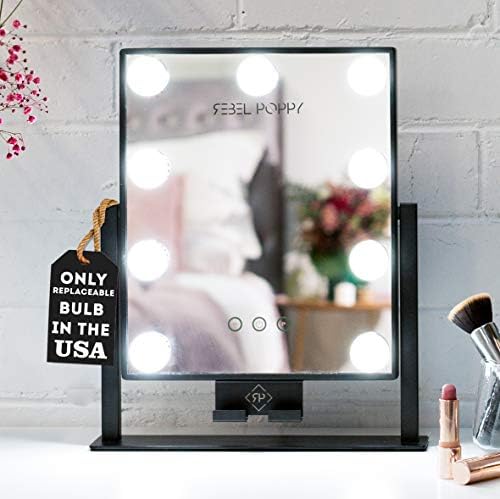 Rebel Poppy Lighted Makeup Mirror with LED Lights and Phone Mount, 3 Lighting Touch Control, 14.5” x 12”, Fogless - Counter Top Mirrors - Mini, Silver