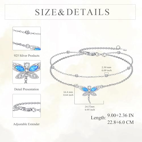 Image of TIGER RIDER Dragonfly Anklet Sterling Silver Dragonfly Gifts Jewelry for Women with Crystal Birthday Anniversary