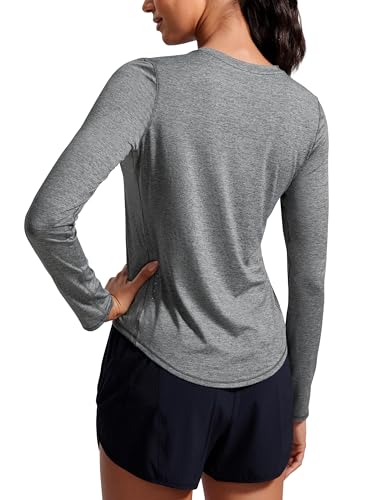 Image of CRZ YOGA Lightweight Crewneck Long Sleeve Top | Workout, Moisture Wicking, Classic Fit, Hip Length, Reflective Spots, Shirts for Women