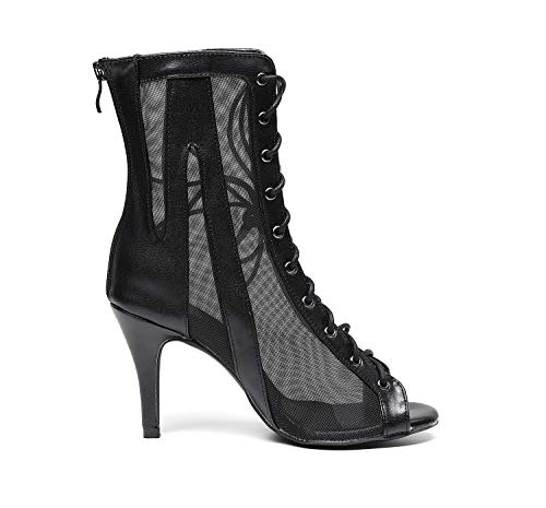 Open Toe Dance Boots Sexy Black Microfiber net 8.5cm high Heel Dance Shoes Women4