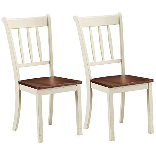 Giantex Wood Dining Chairs Set of 2, Solid Rubber Wood Armless Kitchen Chairs with Non-Slip Foot Pads, Easy to Assemble Dining Side Chair, Farmhouse Dining Room Chairs