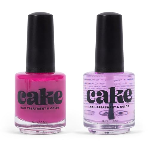 Nail Strengthener & Nail Polish Duo, Nail Repair for Damaged Nails, Nail Hardener & Growth, Non Toxic, Professional Applicator Brush, Keratin Enriched (Berry Me) – CAKE Power Boost (1 fl oz)