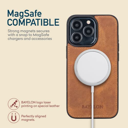 Bayelon Iphone 13 Pro Case, Full Grain Leather Wallet Case, Detachable Magnetic Phone Wallet, Flip Cover With Card Slots, Kickstand, Case For Iphone 13 Pro Compatible With Magsafe (Leopard Pattern) #TOP1