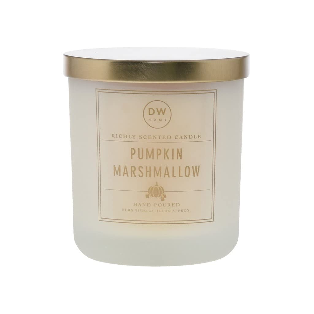 DW Home Hand Poured Richly Scented Medium Single Wick Frosted Glass Candle with Metal Lid, (9.3 oz) (Pumpkin Marshmallow)